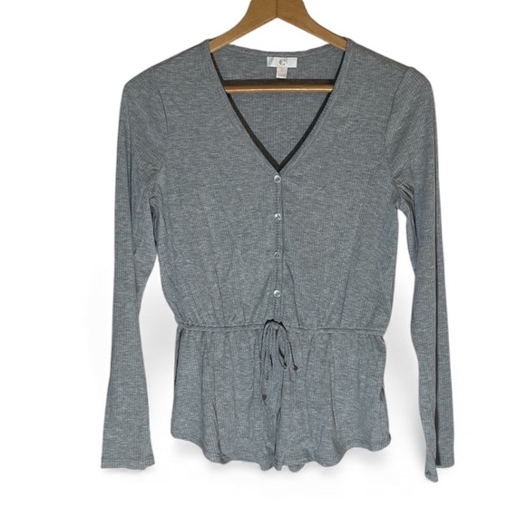 C Tops - B1- C Gray Button-Up V-Neck Blouse Small